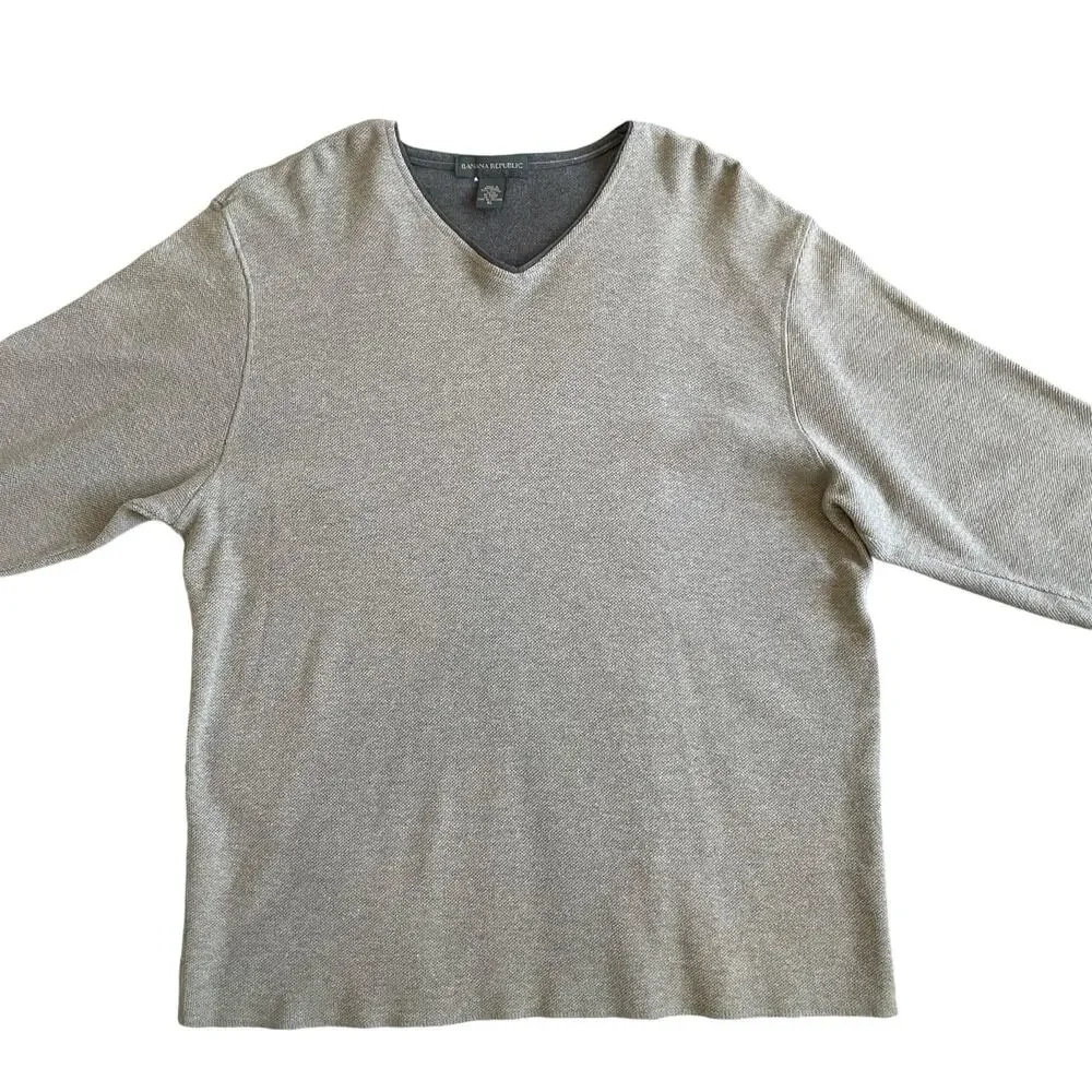 Banana Republic Mens 100% Cotton V-neck Long Sleeve Sweater Shirt Beige Size XL